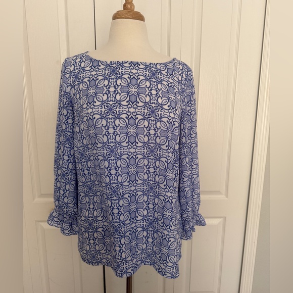 Talbots Tops - Talbots Blue & White Tile Print Blouse – Size Medium